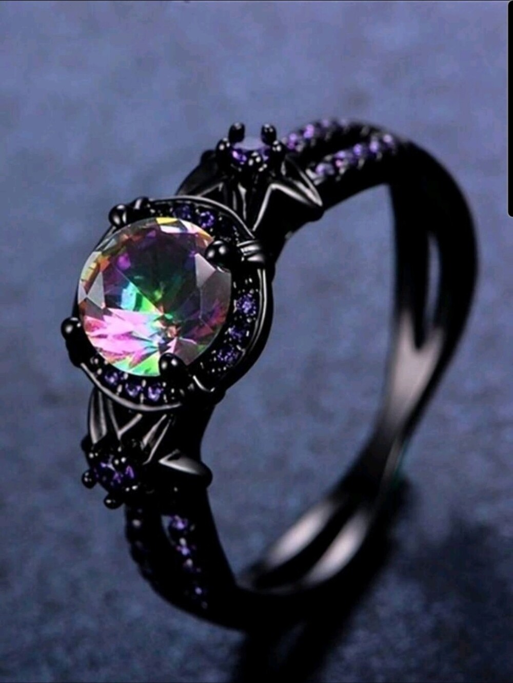 Black Gothic Mystic Topaz Cocktail Ring Women Vintage-Style Victorian Goth, 6